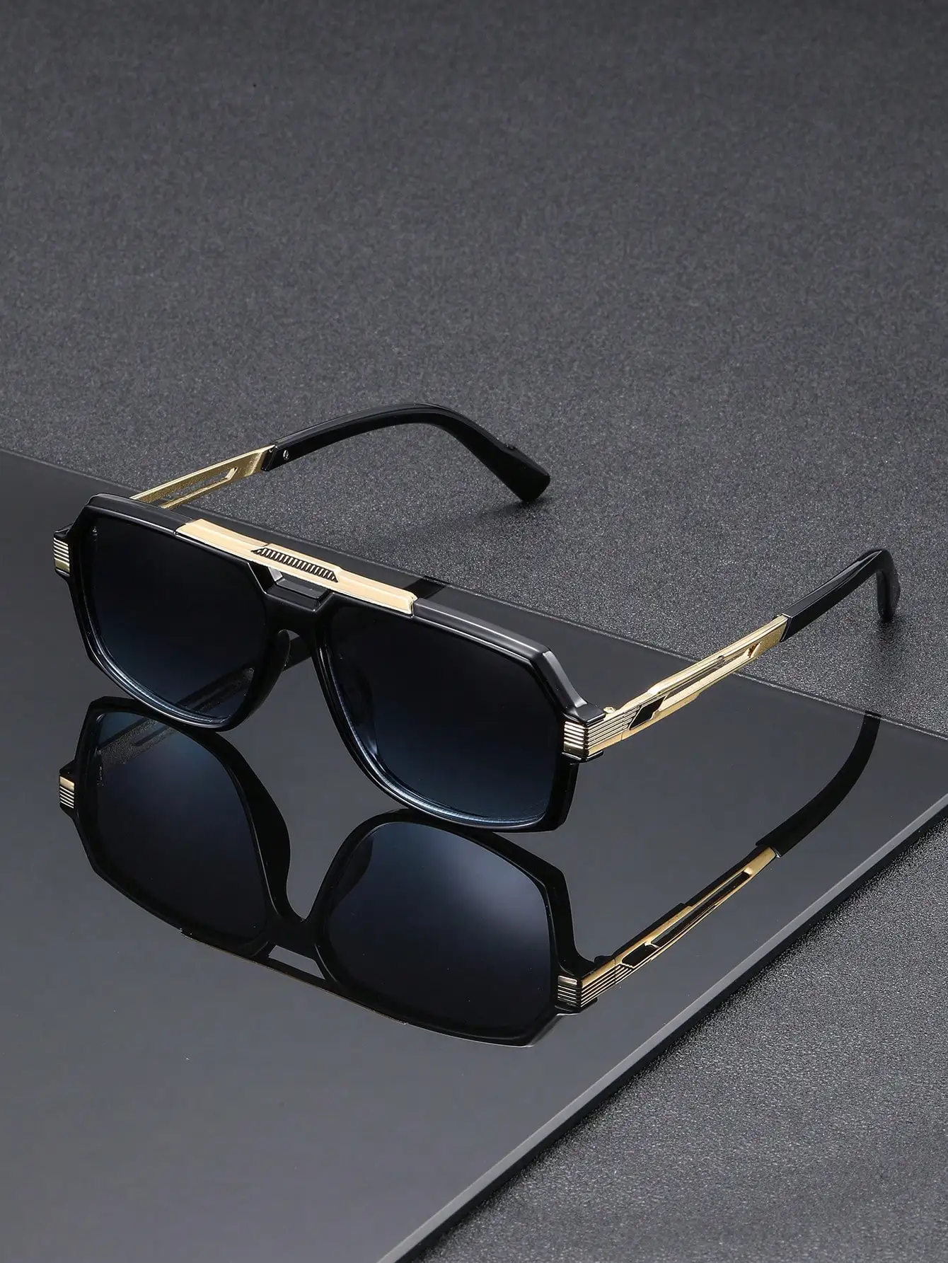 1 Paar Herren-Sonnenbrillen mit transparentem Rahmen, grau, europäische und amerikanische Mode, klassische Piloten-Sonnenbrille aus Metall mit doppeltem Träger und geschliffenem Rand