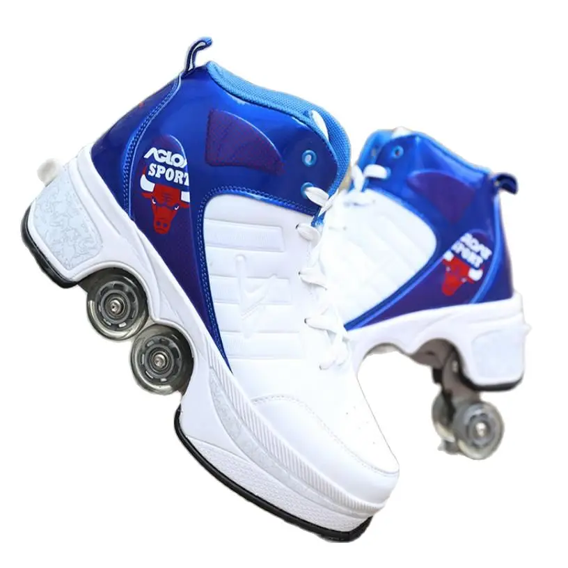 

Children Dual Purpose Roller Skates Deformation Parkour Runaway Shoes With Wheels Atmosphere Light Sneakers For Girls Boys