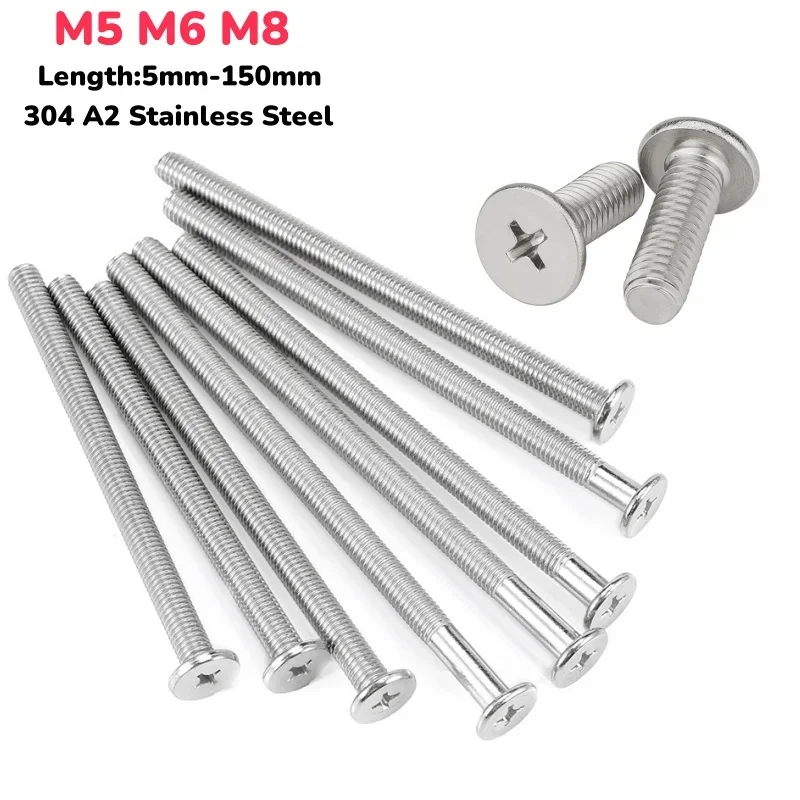 2~50pcs M5 M6 M8 CM Cross Phillips Ultra Thin Super Low Flat Head Screw Bolt 304 A2 Stainless Steel Length 5mm-150mm