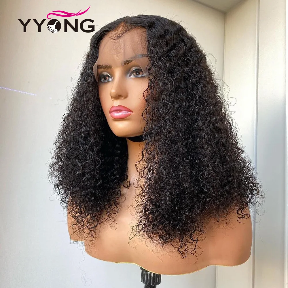 YYong 250% Short Bob Kinky Curly 4x4 13x4 13x6 Lace Wig Human Hair Wigs Brazilian Bob Transparent Lace Wigs Pre Plucked Bob Wig