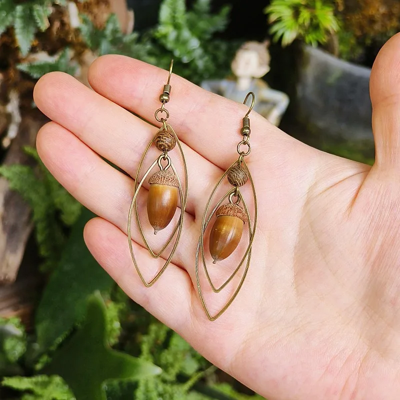 Vintage Plant Drop Earrings Creative Natural Plant Boho Earring Unique Natural Acorn Earrings Jewelry Wholesale Custom Packaging