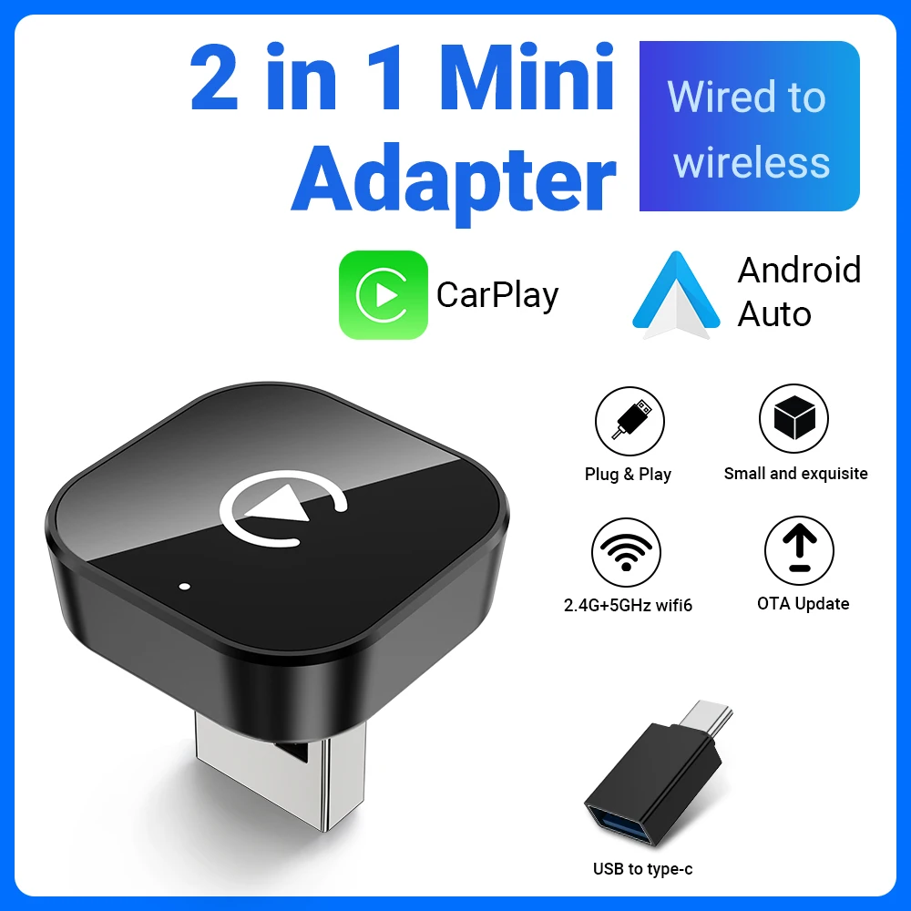 

XUDA 2026 НОВИНКА: Беспроводной CarPlay и Android Auto 2-в-1, умный мини-бокс с Wi-Fi и Bluetooth, автоматическое подключение для Toyota, Volvo, Benz, MG, Kia, MAZDA, FORD