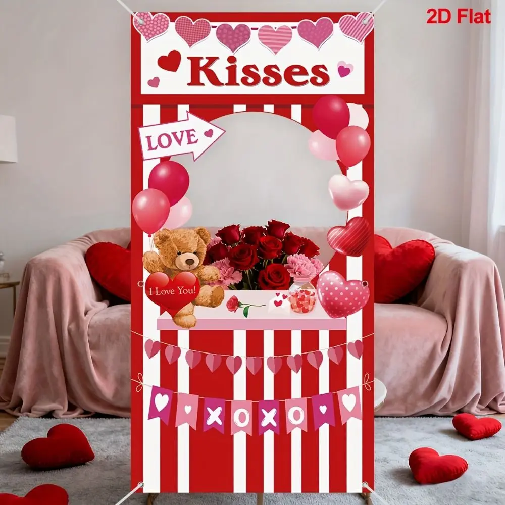 2D Photo Booth Flag Love Heart Red Series Party Photo Prop Porch Decoration Photo Frame Backdrop Decorative Flags