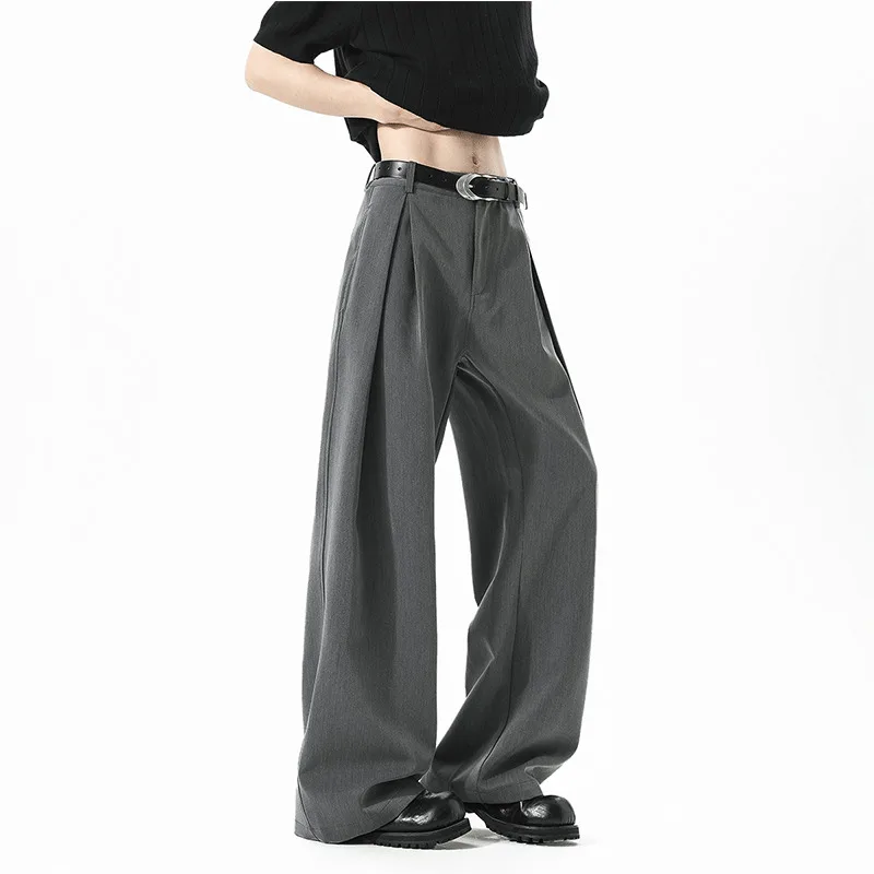 WTHT 패션 2025 여름 남성 단색 스트레이트 루즈 블레이저 팬츠 트렌디 아메리칸 스타일 캐주얼 와이드 레그 트라우저 남성 2A1146