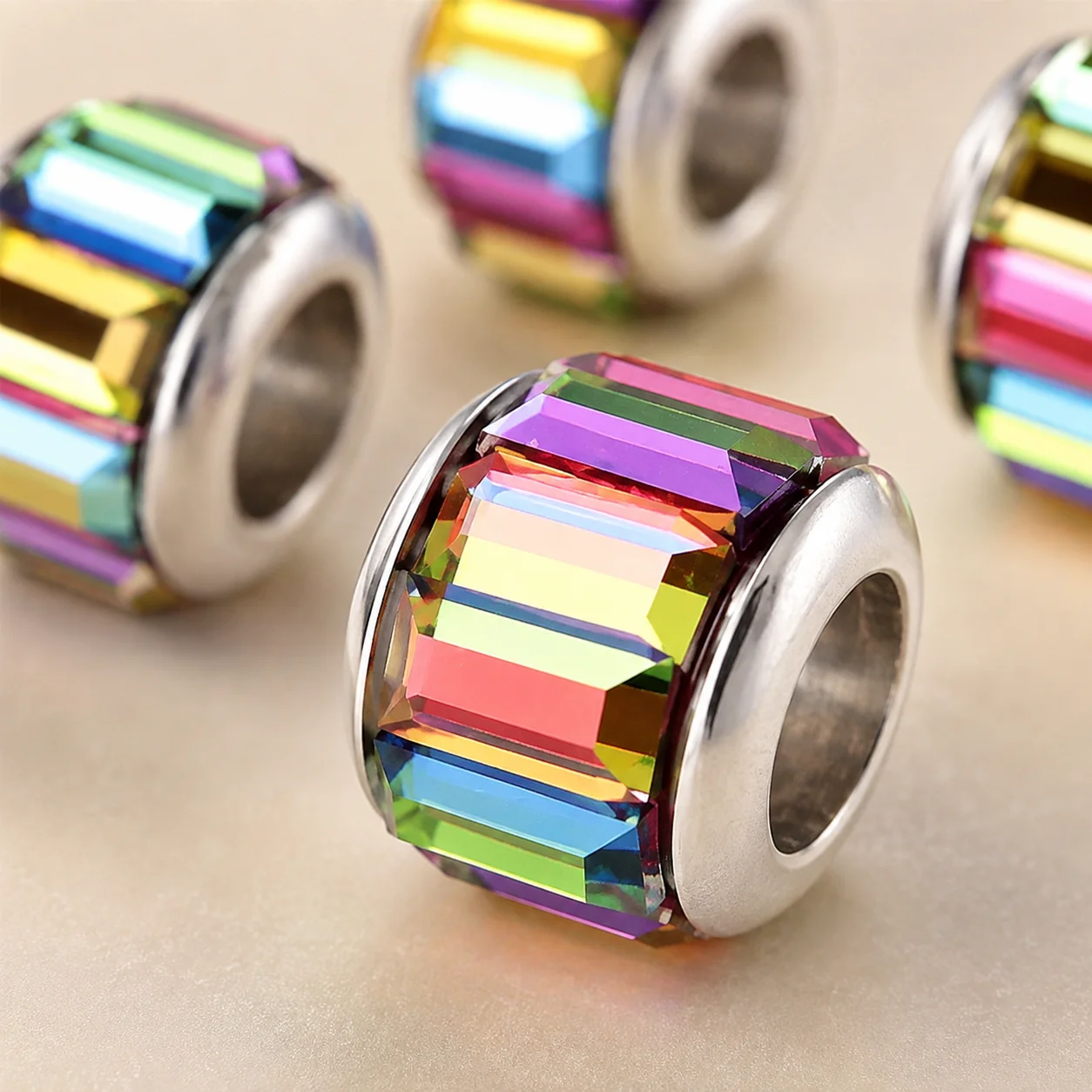 20 Stück 7x9mm Bunte Glasperlen mit Großem Loch, Legierungs-Kristall-Metallperlen für Schmuck, DIY-Armbänder, Halsketten – Detail 6