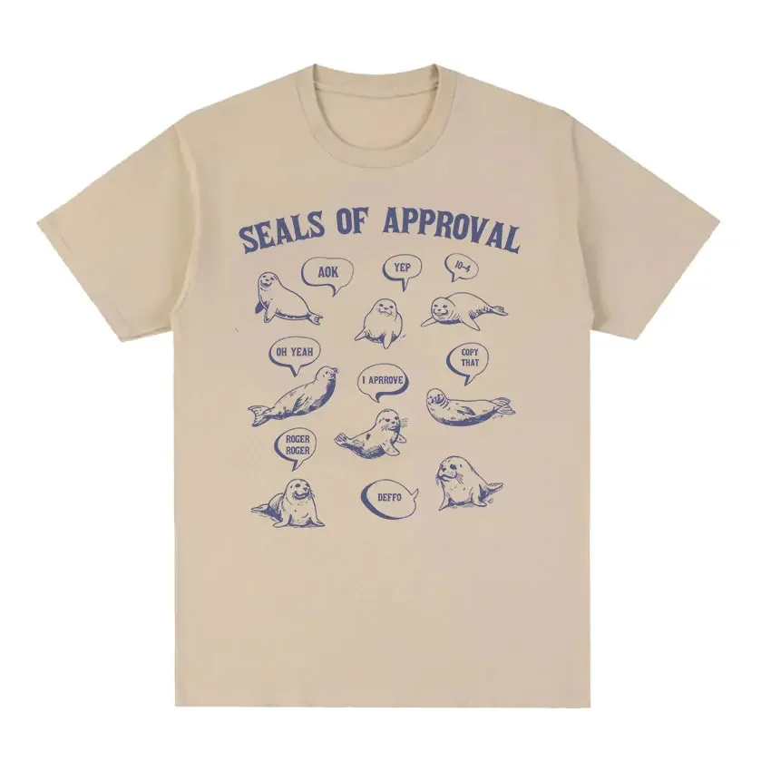 Seals of Approval Funny Meme T Shirt Men Retro O-Neck High Quality Fashion T-shirts Unisex Casual 100% Cotton Oversized T-Shirt