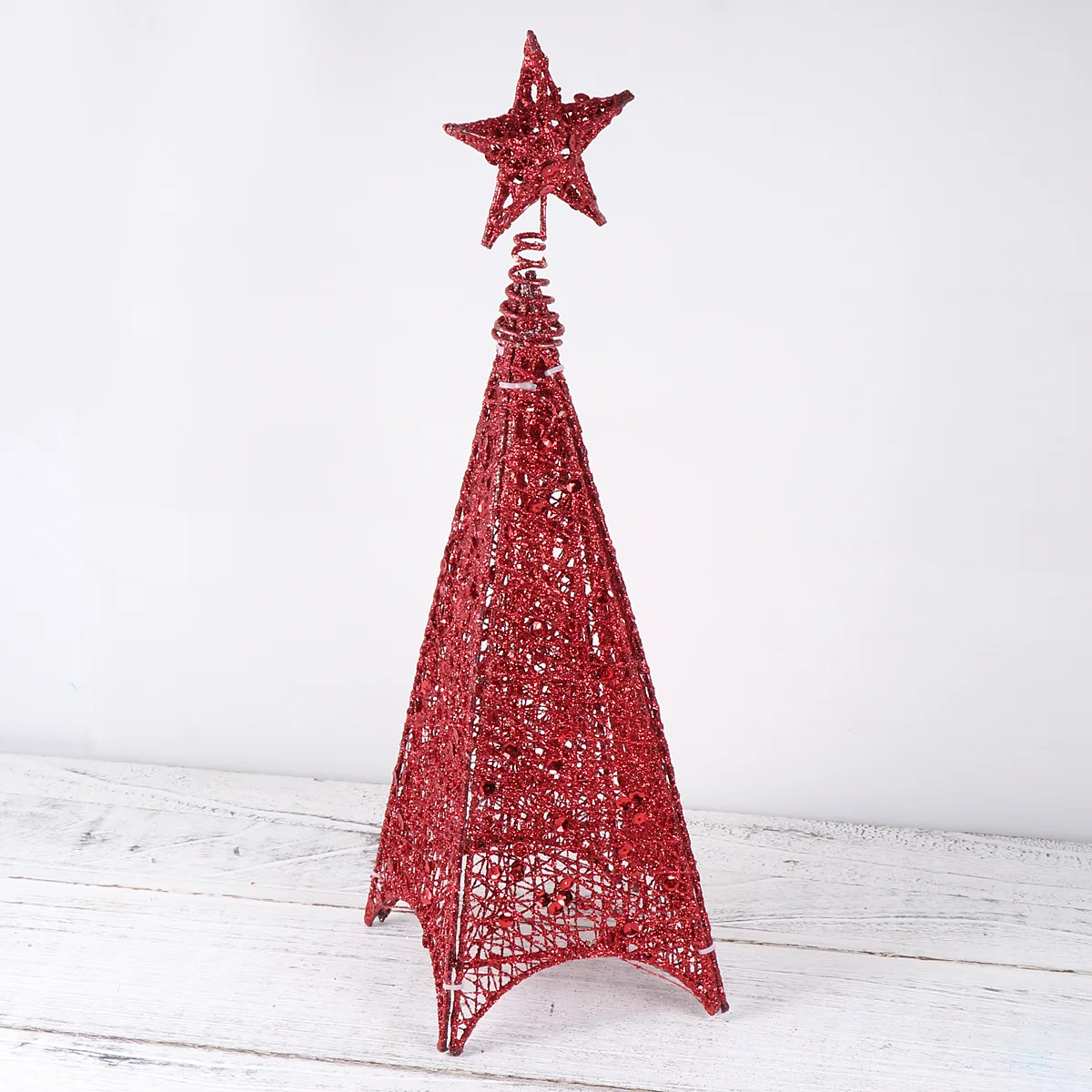 

40cm Wrought Iron Glowing Christmas Tree Tower Shaped Red Home Festival Decorative Ornament Wrought Iron Christmas Tree