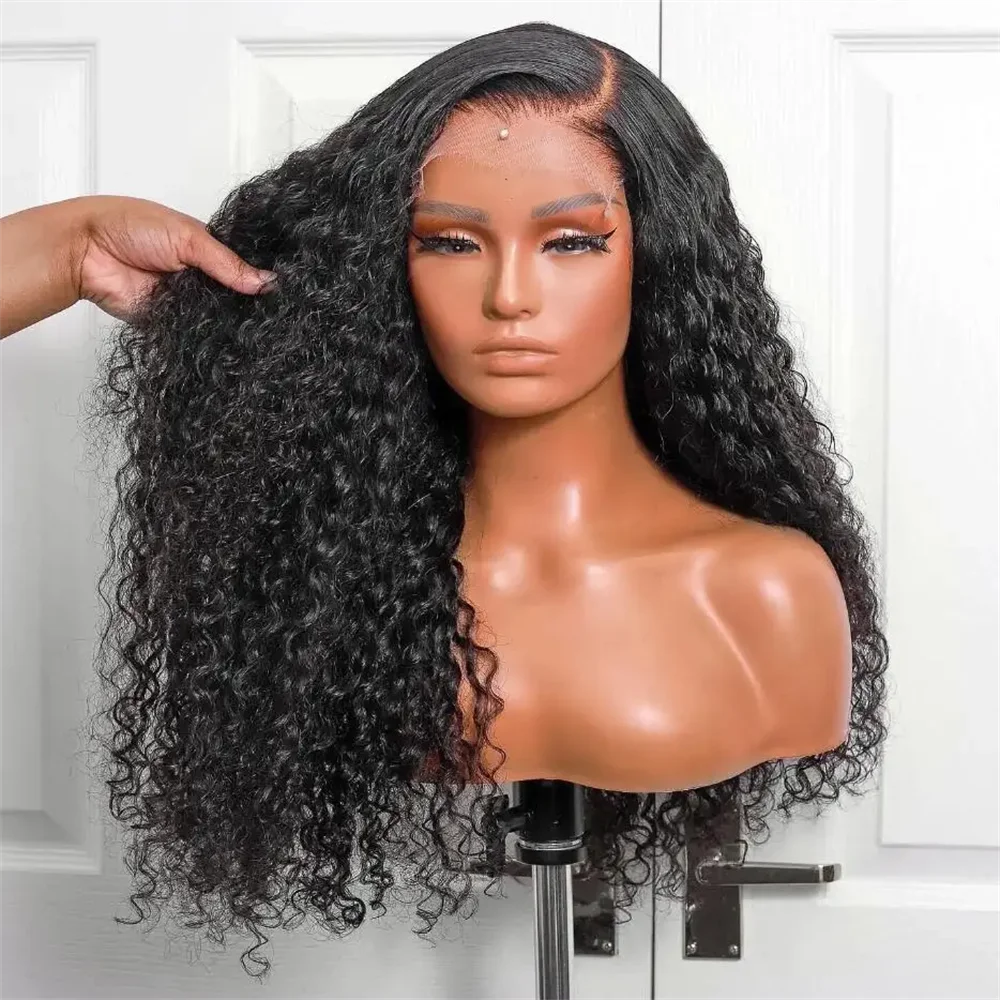 ยาว 26 นิ้วนุ่ม 180 ความหนาแน่นสีดํา Kinky Curly ก่อน Plucked วิกผมยาวสําหรับผู้หญิงเส้นผมธรรมชาติวิกผม Afro ผมเด็ก