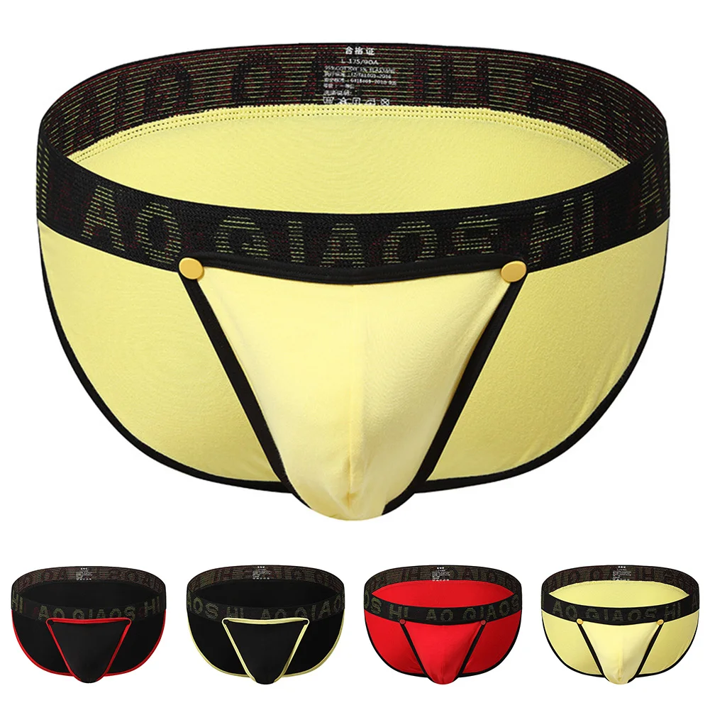 Men's Buckle Briefs Low-Rise Underwear High Fork Bikini Big Convex Pouch Lingerie Man Underpants Cotton Breathable Sexy G-String