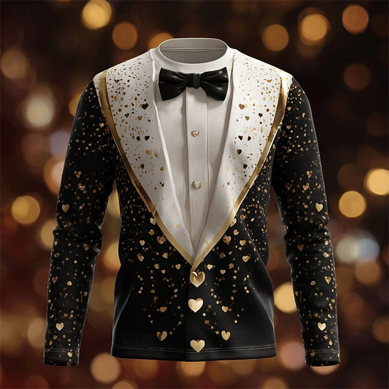 Realistic Suit Pattern Christmas T Shirt For Men Funny Fashion 3D Printed Long Sleeve T-shirts Casual Oversized Tees Pullovers