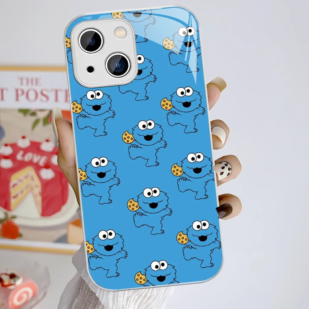 Cute Cookies ELMO Sesame Street Phone Case For iPhone 15 13 12 Mini 11 Pro XS Max X XR 14 Plus Tempered Glass Cover