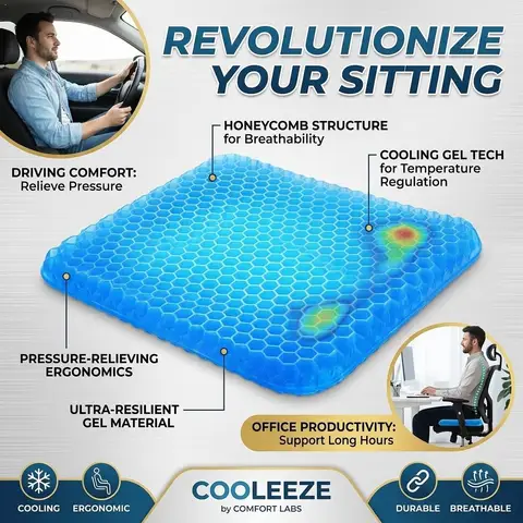 Summer Honeycomb Gel Cooling Seat Cushion TPE Elastic Breathable Ergonomic Pressure Relief Butt Pad Heat For Car Truck