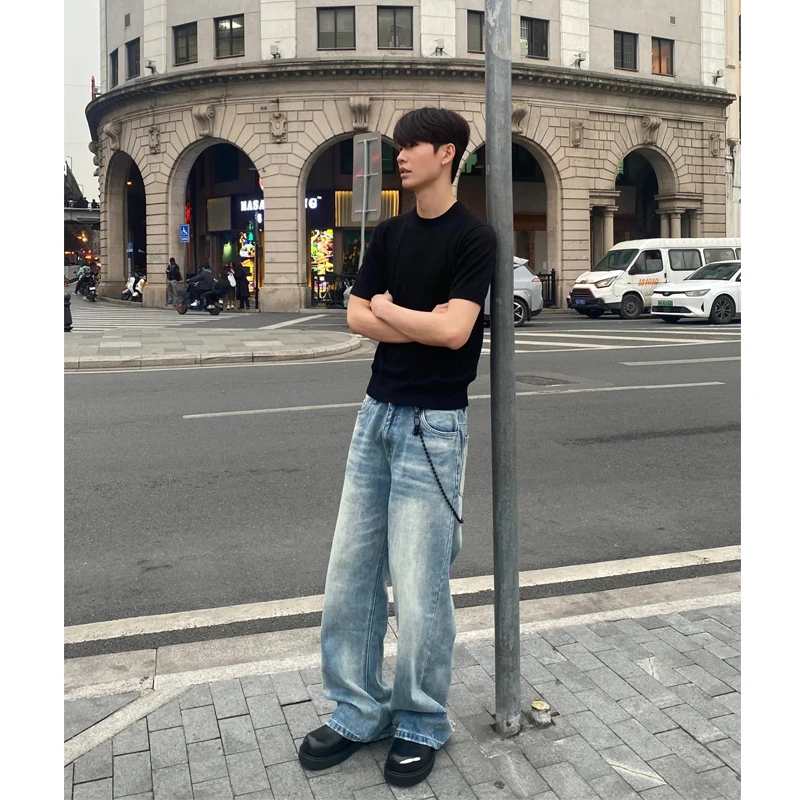 

Мужские джинсы в американском уличном стиле, весенне-осенние, модные, брендовые, с эффектом потертости, с дырками, с высокой талией, широкие, прямого кроя