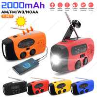 2000mAh Multifunctional Radio Hand Crank Solar USB Charging FM AM WB NOAA Weather Radio Emergency LED Flashlight Torch Power