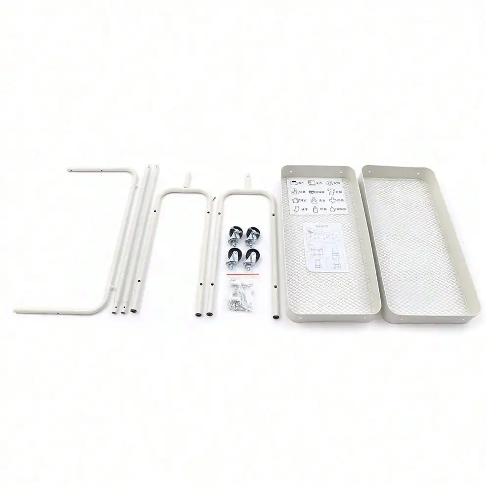 2-In-1 Garment Rack Clothing Rack W/2 Tier Metal Basket Rolling Storage Cart Spring, Minimalist, Summer Tops Coat Rack Back