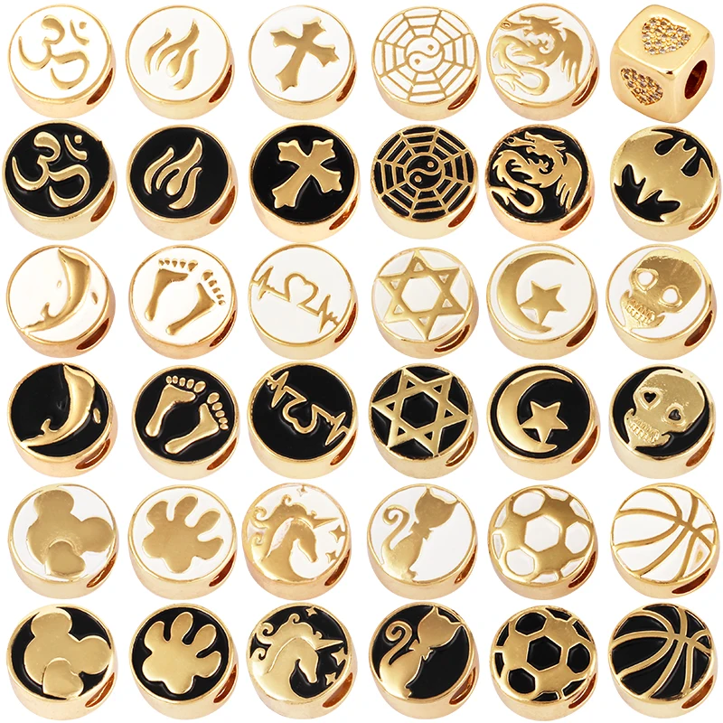 Dragon Cat Football Basketball Skull Cross Star Space Beads,Men Bracelet Charms, Handmaking Craft Jewelry Supplies Wholesale L88