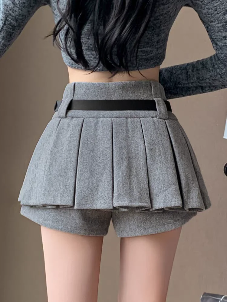 Women's 2026 New Wool Blend Pleated Skort, Autumn Winter High Waist Petite A-Line Mini Skirt Shorts, Hot Girl Y2K Style Skirt
