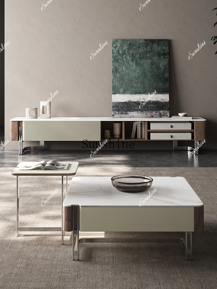 Light luxury high-grade rock slab removable coffee table living room home simple tea table  FT