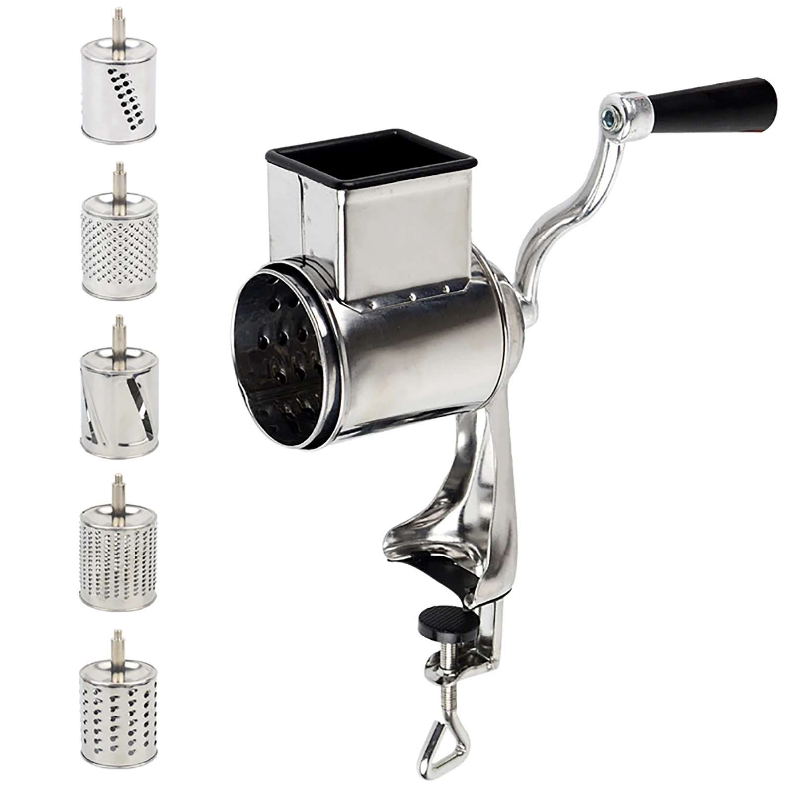 Manual Stainless Steel Rotary Grater Slicer/Shredder For Vegetable Fruits Comes With 5 Different Drum Blades For Shredding