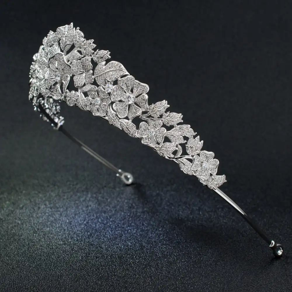 Popular CZ Wedding Tiara for Girls,Cubic Zirconia Flower Bud Bridal Tiara Hair Accessories,Headpieces Party Jewelry  CH10217