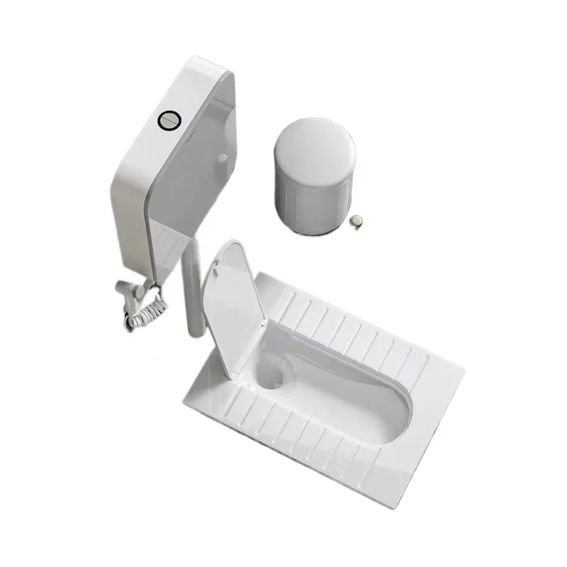 Household integrated squatting toilet with cover plate, squatting pit is a whole set of squatting toilet basin, flip-top urinal