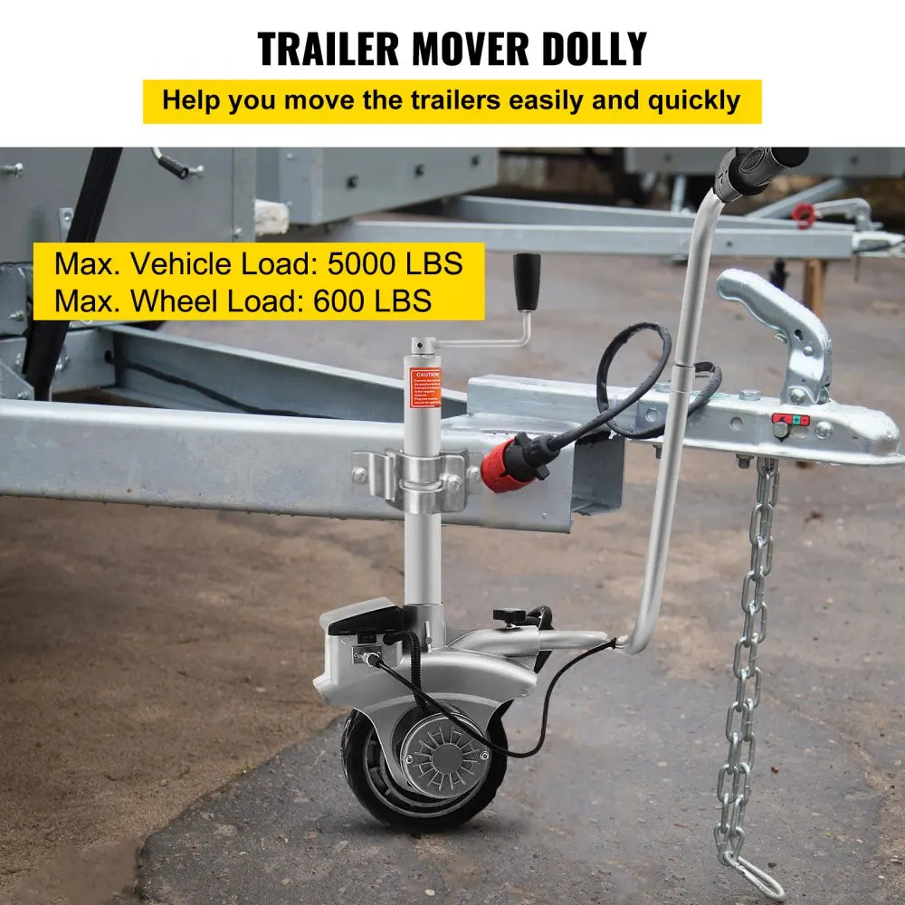 VEVOR 12V Electric Trailer Mover 5000 lb  Motorised Jockey Wheels Jack Dolly Boat Automatic  Rubber Wheel Electric Components