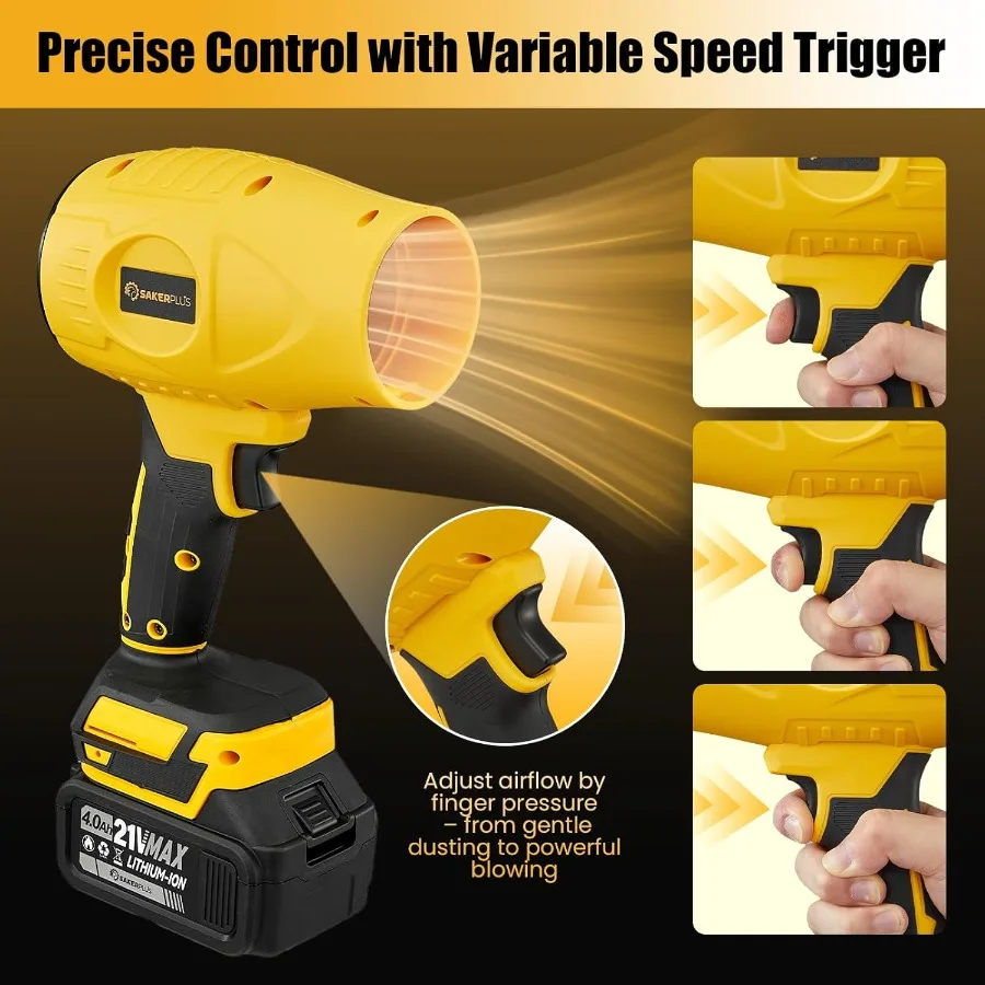 Nettoyeur de poussière Portable, souffleur de feuilles sans fil avec 2 Batteries 21V 4,0 ah, souffleur électrique portatif, Mini lumière réglable à 3 vitesses