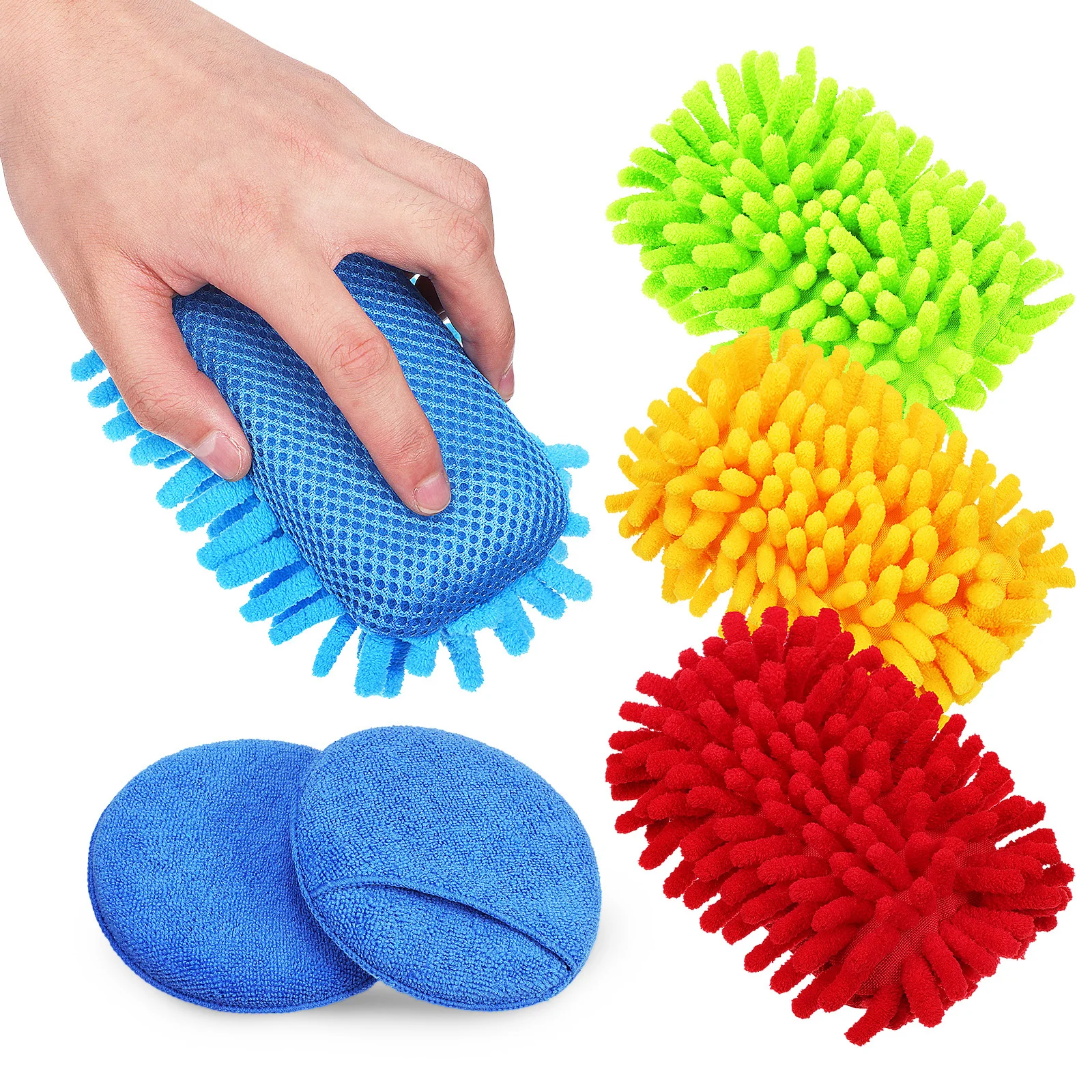 

4Pcs Auto Washing Sponge Set Premium Chenille Material with Applicator Pads for Car Exterior Interior Home Office Cleaning