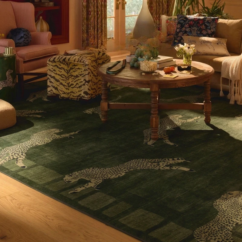 Leopard Pattern French Retro Carpet for Living Room Bedroom Soft Home Decor Rug Non-slip Easy Clean Floor Mat Washable Carpets
