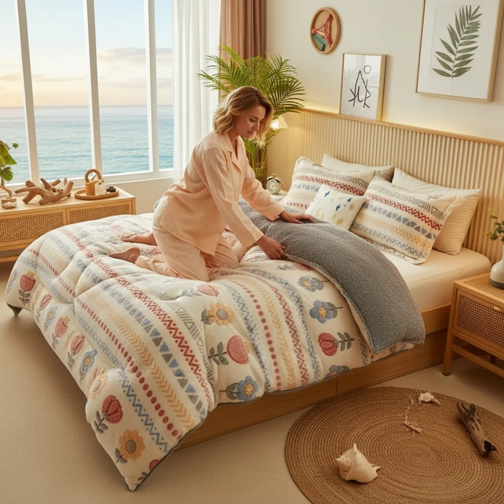 Plush Thick Warm Blanket Insert  Winter-Weight Quilt with Geometric Stripe Pattern in 5 Sizes.