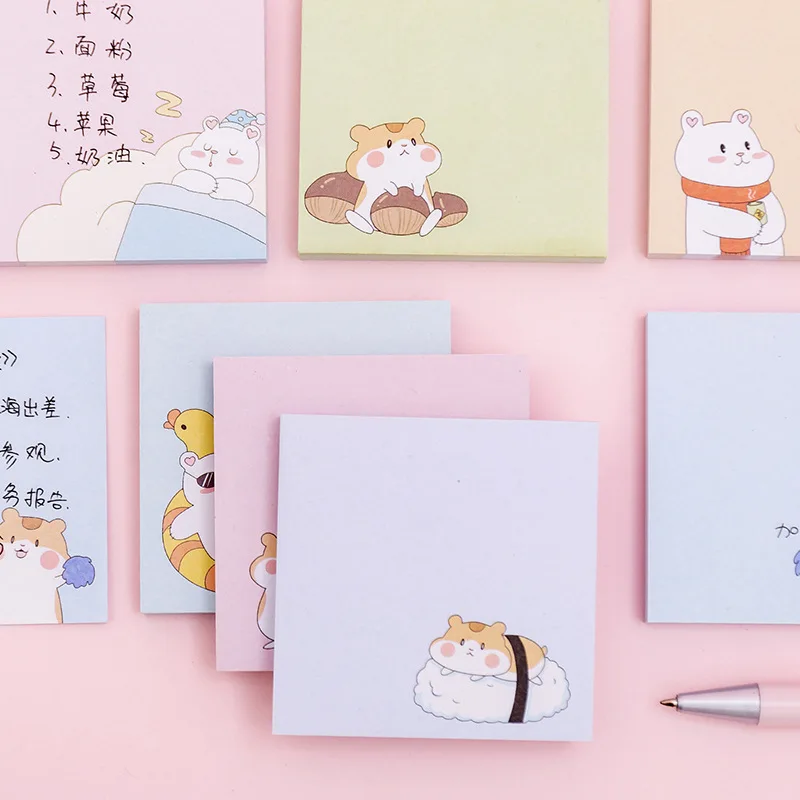 Cute Cartoon Hamster Sticky Note, Aluno Message Note Pad, Sala de aula Note Paper, Papelaria Kawaii Sticky Notes Memo Pad