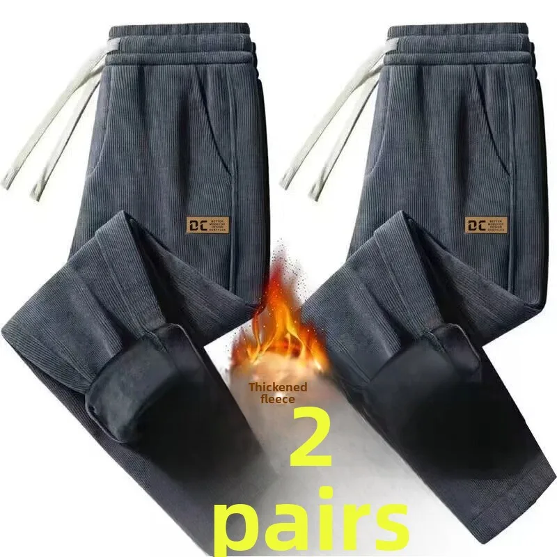 

Мужские спортивные брюки из вельвета на флисовой подкладке, свободного кроя, с эластичным поясом, повседневные, осенне-зимние, больших размеров, спортивные штаны