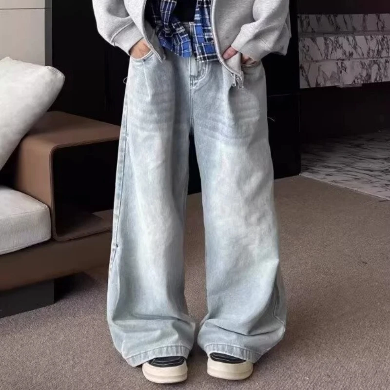 

Straight Jeans Men's Spring and Autumn High Street Washing Loose Floor Pants Trendy Short Y2k Clothes Jorts Man Jackets Top Mens