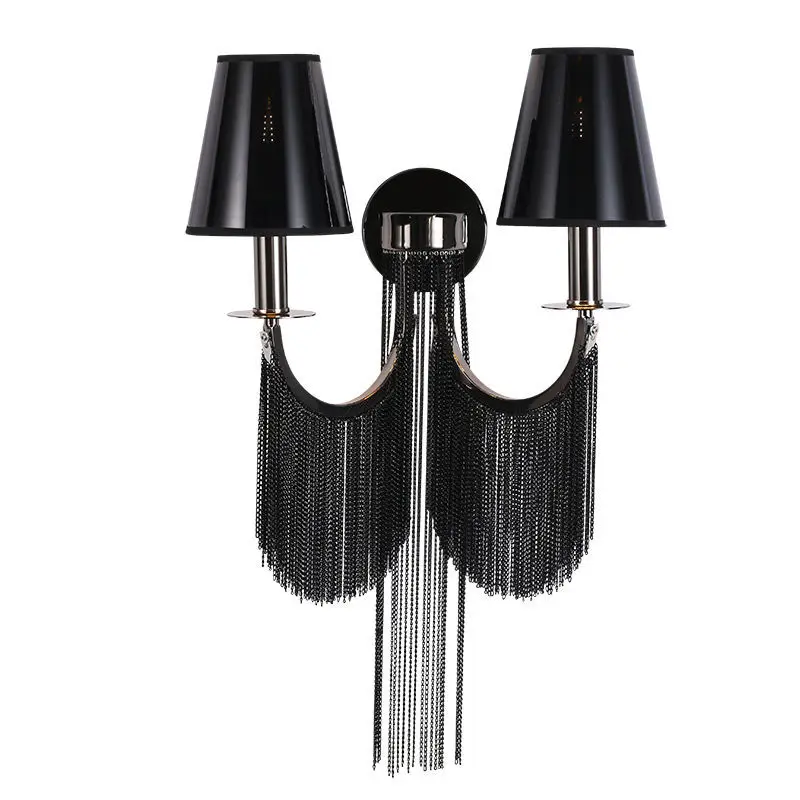 Retro black chain wall lamp tassel lamp living room bedroom bedside hotel light luxury interior decoration Wall Light image 3
