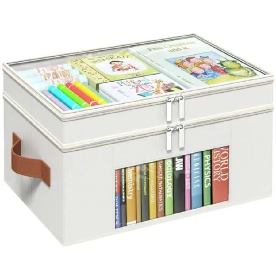 

18 QT Craft Organizers and Storage Box with Transparent Cover and Leather Handles 2-Layer Art Supply Organizer for Crayon Color