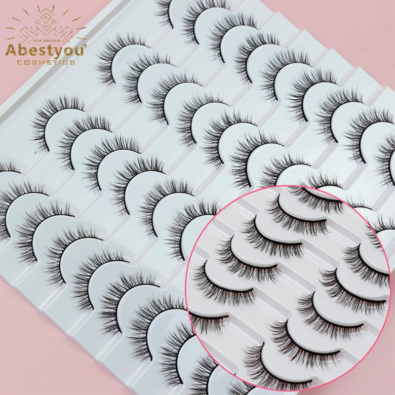 Abestyou 9mm 3d Faux Cils 20Pairs Short Soft Lashes Book Individual Wispy Fluffy Siberia Mink Eyelashes Makeup Tools Wholesale