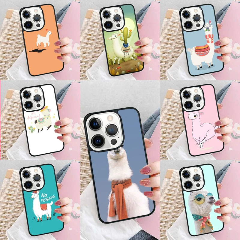 Llama Alpaca pattern Phone Case Cover for iPhone 16 Promax 15 Pro 13 14 Plus 11 12 Mini XR XS MAX Coque