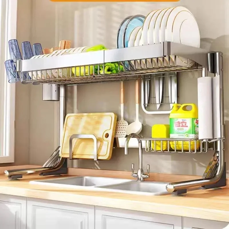

XL Kitchen Sink Shelf Retractable Dish Rack Drain Rack Stainless Steel Multifunctional Household