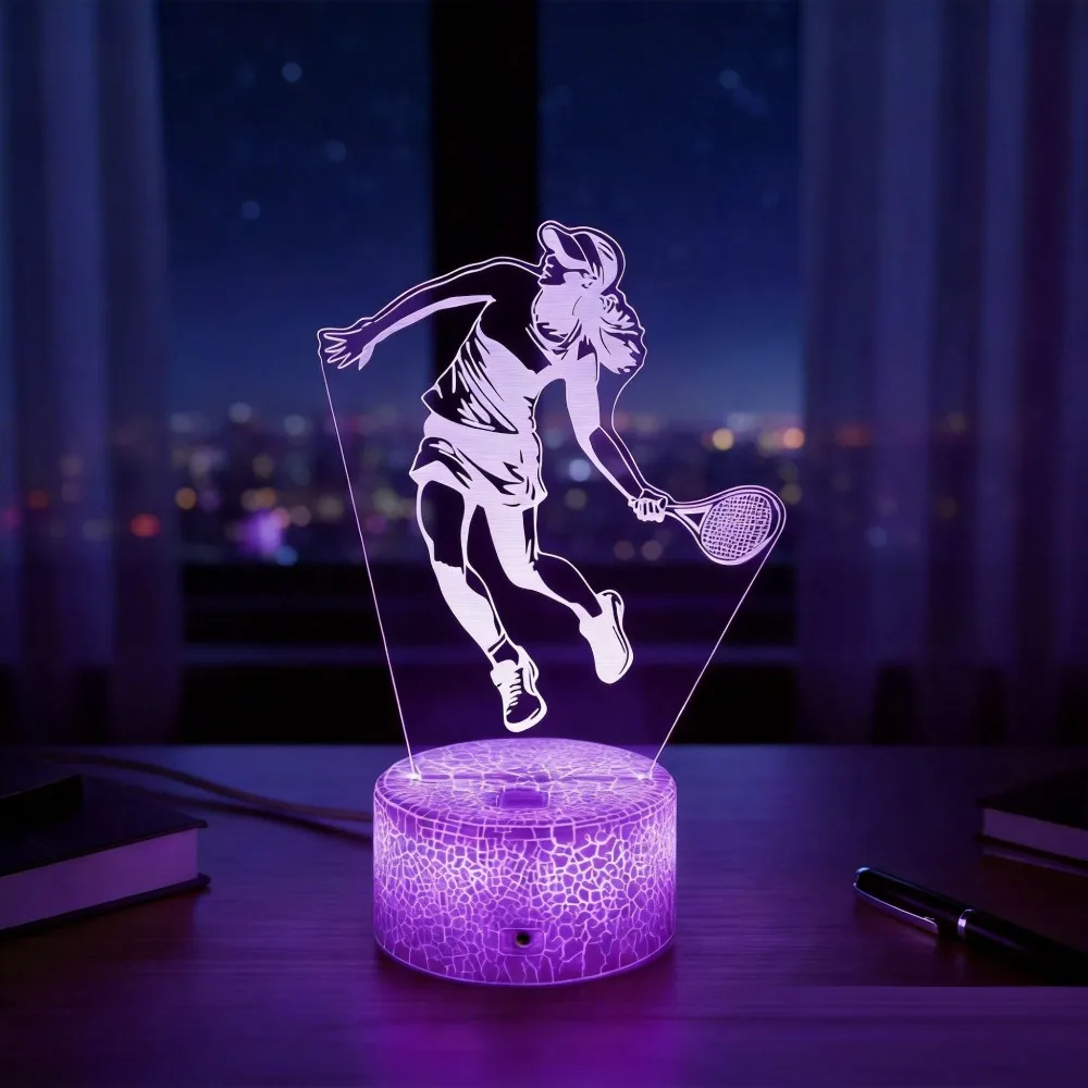 Nighdn Female Tennis Player 3D Illusion Night Light 7 Colors Change USB Table Lamp Bedroom Decor Sports Lover Birthday Gift