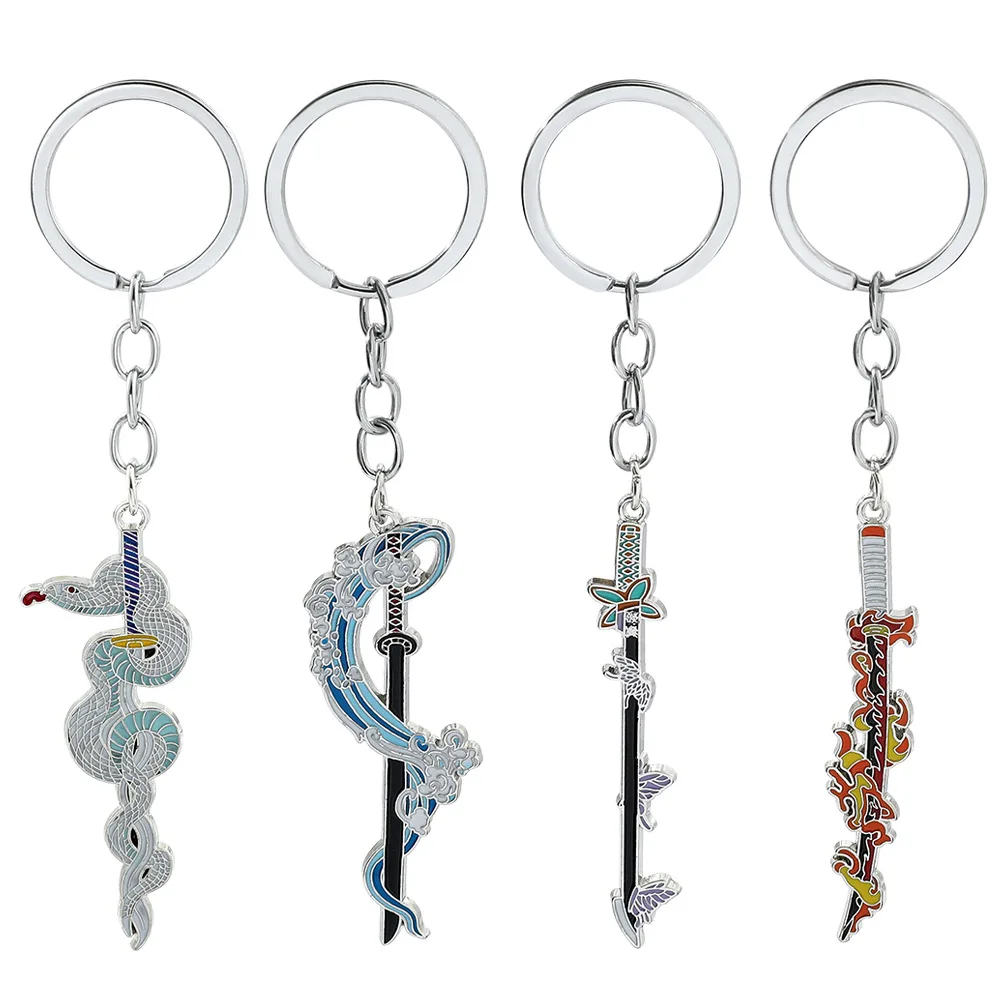 Anime Demon Slayer Sword Metal Keychain Kimetsu No Yaiba Kamado Tanjirou Nezuko Shinobu Weapon Pendant Keyring Cosplay Jewelry