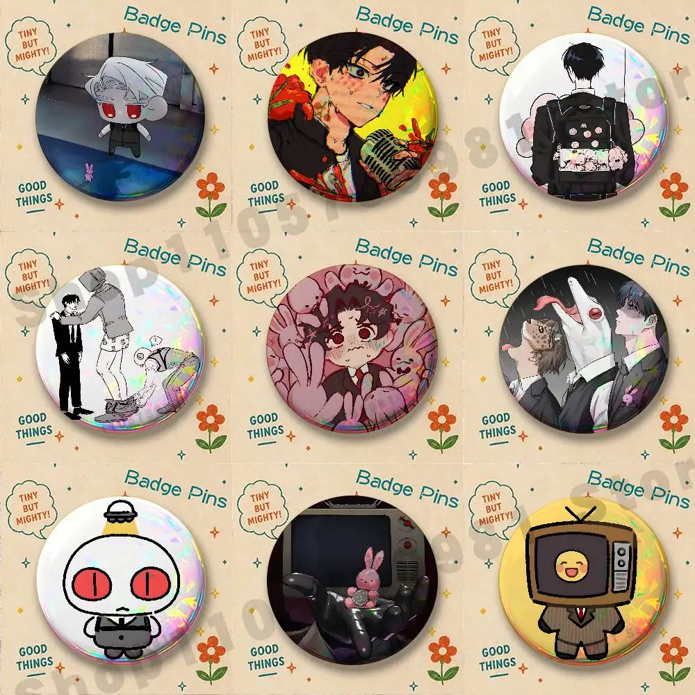Cute K-Kim S-Soleum Novel GSGW Round Pins Cartoon Brooches Stylish Ornament Badge for Backpack Accessorys Gifts