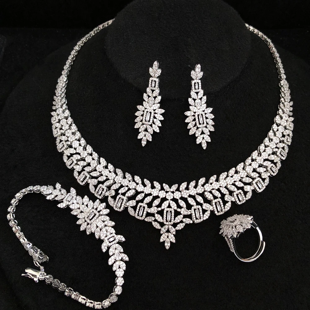 Missvikki New Shiny Bling Bling Hollow Luxury Nigerian Dubai Jewelry Sets For Women Cubic Zircon Wedding Bridal Accessories