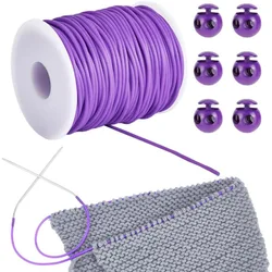 55 Yards Stitch Keeping Cords 2 mm Hollow Rubber Tubing Knitting Barber Cord Stitch Keeper with Plastic Cord Locks for Holding