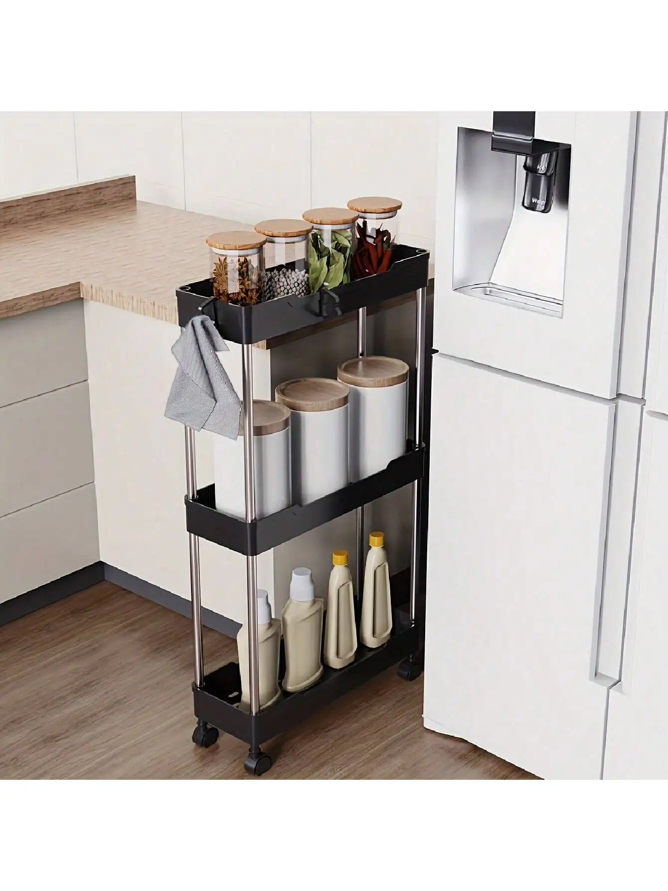 3/4-Tier Ultra-Dunne Gap Rollende Opslagkar, Goedkope Badkamer Opslag Mobiele Planken, Multi-Functionele Kar,