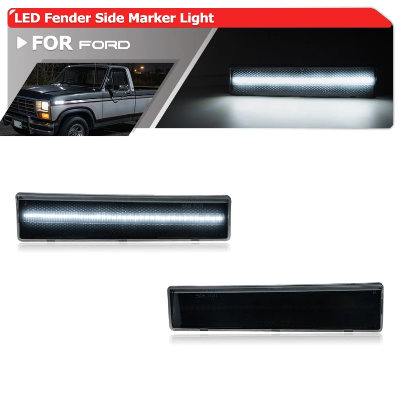 

Smoked LED Side Marker Lights For Ford F-Series Trucks F100 F150 F350 F350 Bronco 1980-1986 White Fender Parking Signal Lamps