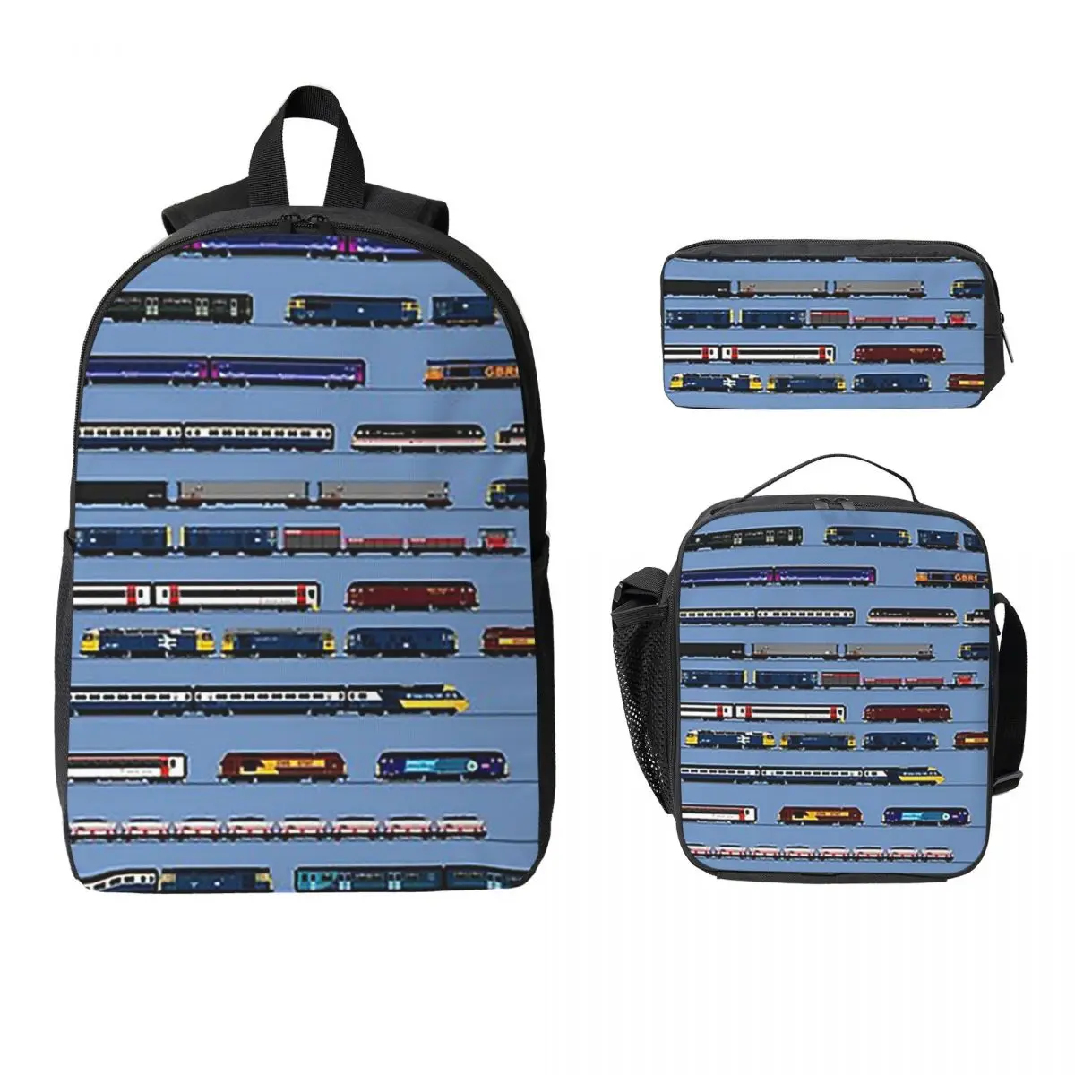 

British Trains Backpack Boys Girls BookBag School Bag Laptop Shoulder Bags 3ps Insulated Lunch Bag Pencil Case