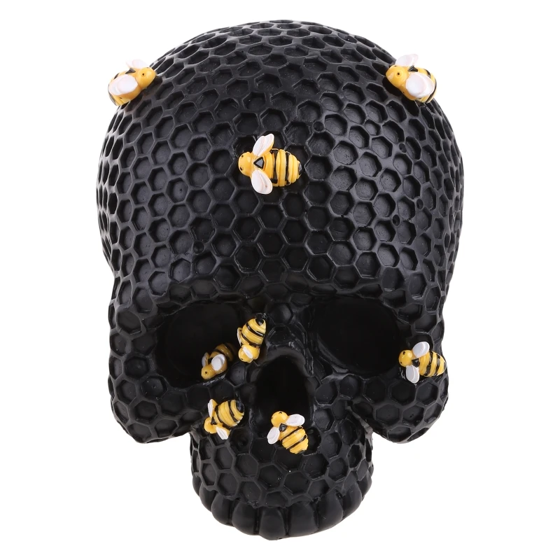 Teschio in resina a forma nido d'ape Scheletro Ornamenti per barra regalo Halloween Nero dorato 45BE