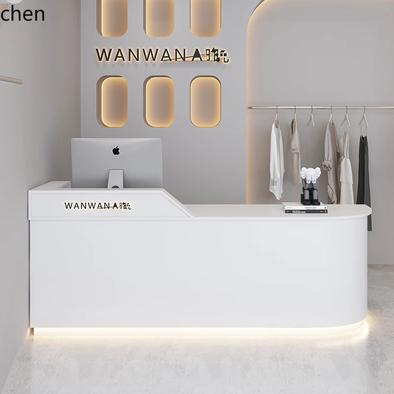YFY  modern simple clothing store stainless steel bar barber shop checkout page curved hair salon paint front desk bar