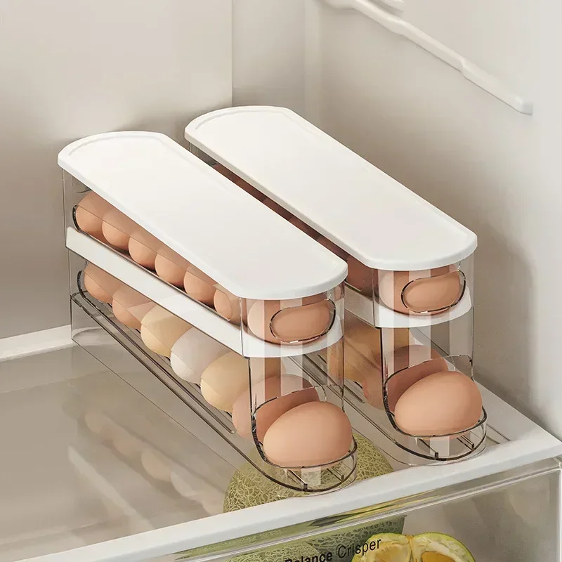 

Bilayer Fridge Egg Storage Box Automatic Rolling Eggs Holder Rack Ladder Style Refrigerator Eggs Dispenser Egg Organizer Holder
