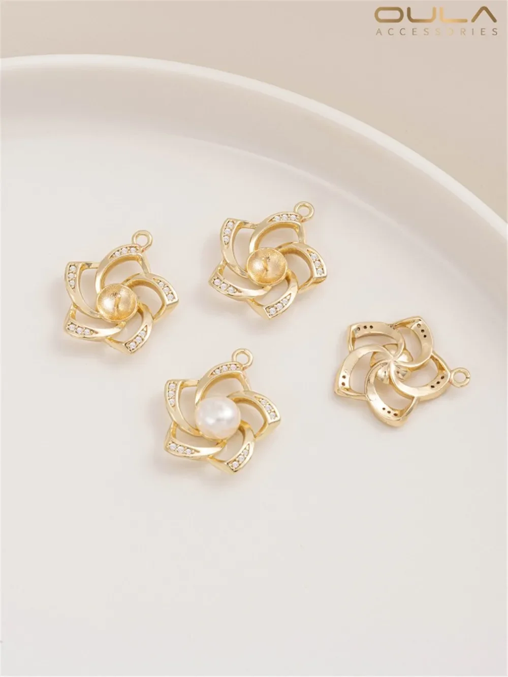 

14K Gold Micro Inset Zircon Pearl Bracket Necklace Pendant Handmade Sticky Half-hole Jewelry Pendant Empty Bracket